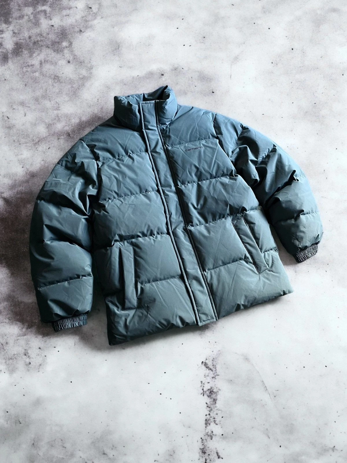 Men's Carhartt WIP Danville Storm Blue Down Puffer Jacket Coat Size S Small