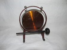 Antique Vintage 6" Tall Asian Table Top Spiritual or Dinner Gong Bell w/ Striker