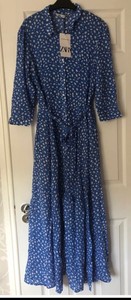 zara long printed dress blue