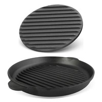Ø28Cm Grillpfanne Gusseisen BräTer Pressdeckel Schmortopf Zwei Griffe Grill