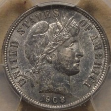 1908-S Barber Dime 10c PCGS Certified AU58