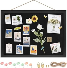 "Black Cork Board Bulletin Board 16.7"" x 11"", Small Linen Corkboards with Fram