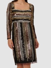 Adrianna Papell Women's Black Mesh Beaded Sequins Cutout-Back Dress Size 4