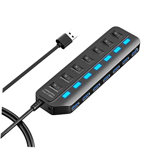 7-Port USB 3.0 Hub with Individual LED On/Off Switches for Multiple Devices
