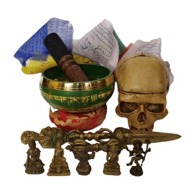 Singing Bowl With Phurba 5 God Goddess Statue Skull Ashtray Combo Tibetan Prayer