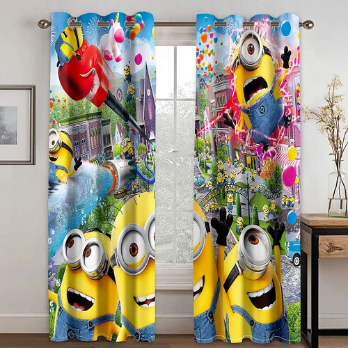 3D Minions Cortinas Niños Oscurecimiento Cortina Cortinas Opacas con Ojales Nuevo - Imagen 17 de 19