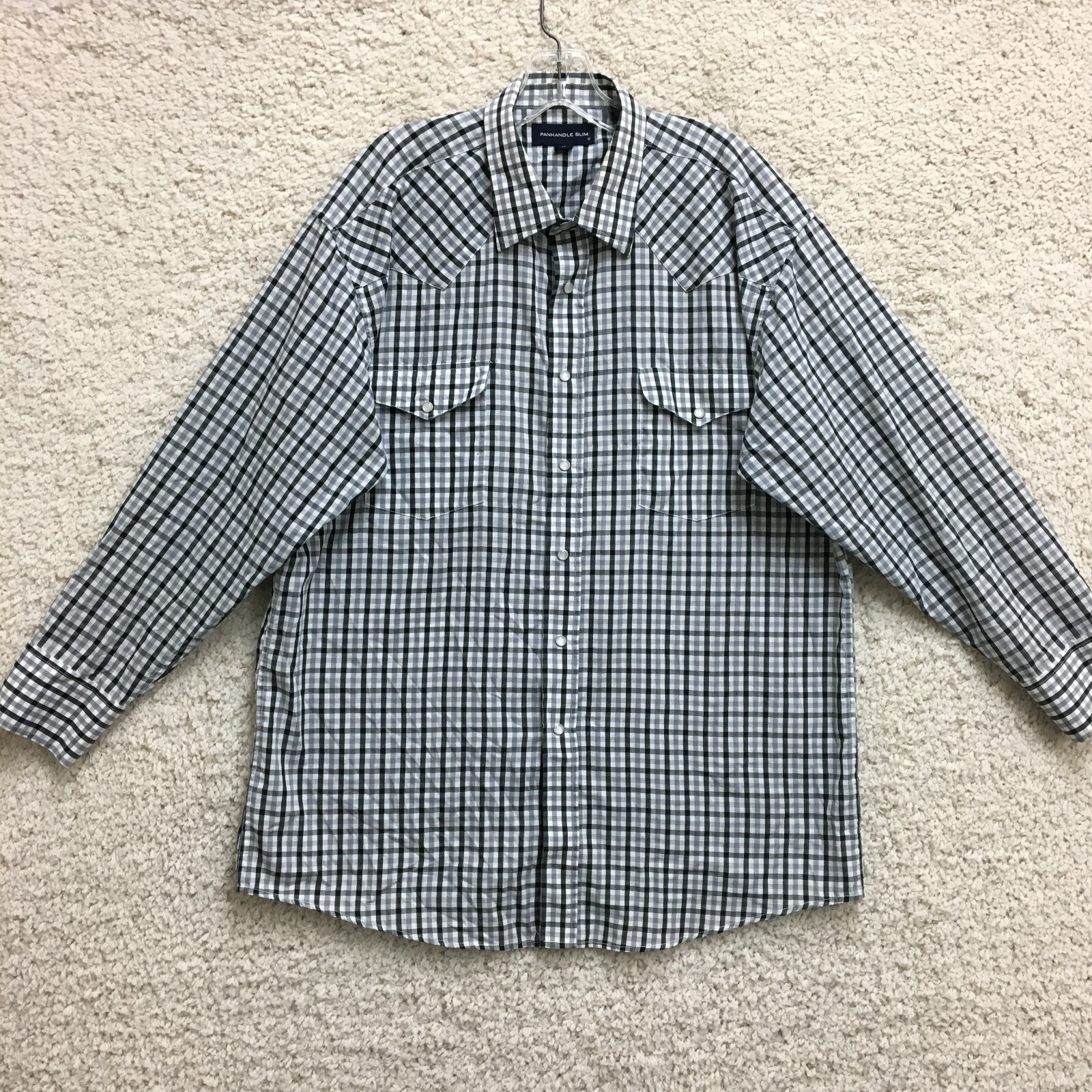 Panhandle Slim Button Up Shirt 17-34 Mens Gray Plaid Pearl Snap Western Cowboy