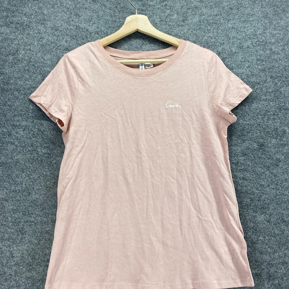 Camiseta Dividida Mujer M Mediana Rosa Cuello Redondo Manga Corta Algodón Pullover Foto 3 de 4