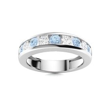 Sterling Silver 925 Aquamarine Channel-Set Round 3.00mm Half Eternity Band Ring.