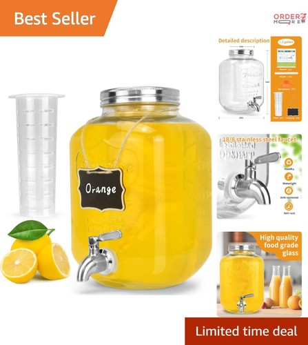 Glass Beverage Dispenser 1.2 Gallon Infuser Stainless Steel Spigot for Parties