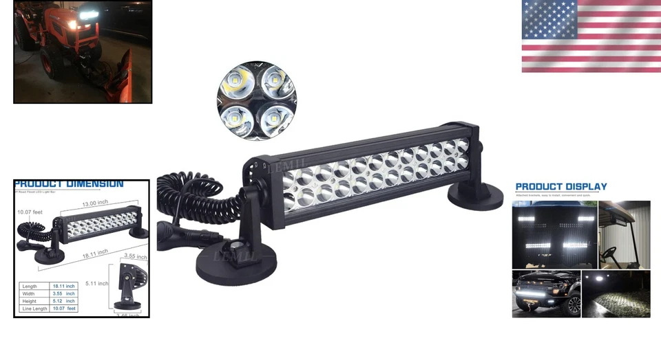 72W LED Work Light Bar Magnetic Spot Fog Off-Road Boat SUV Truck 12V 24V - Image 2 of 4