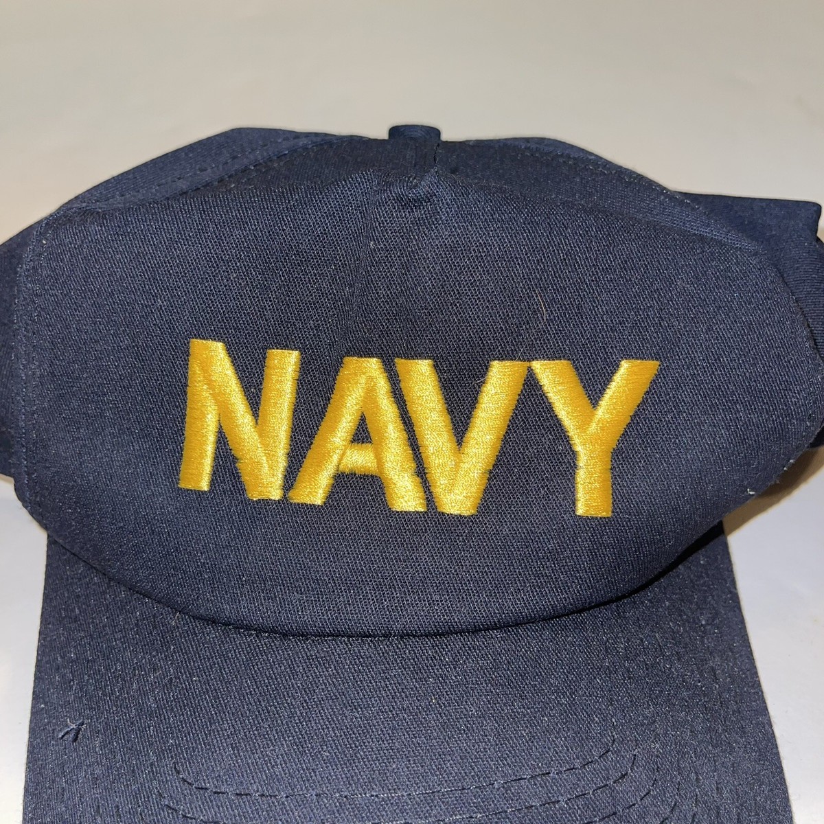 Vintage Navy US Naval Academy Script Snapback Hat Cap Blue Made In