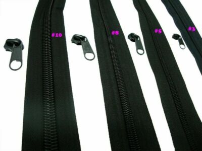 SCHWARZ durchgehende Spule Reißverschluss Kette GR #3 #5 NYLON Reißverschluss1 2 5 10m