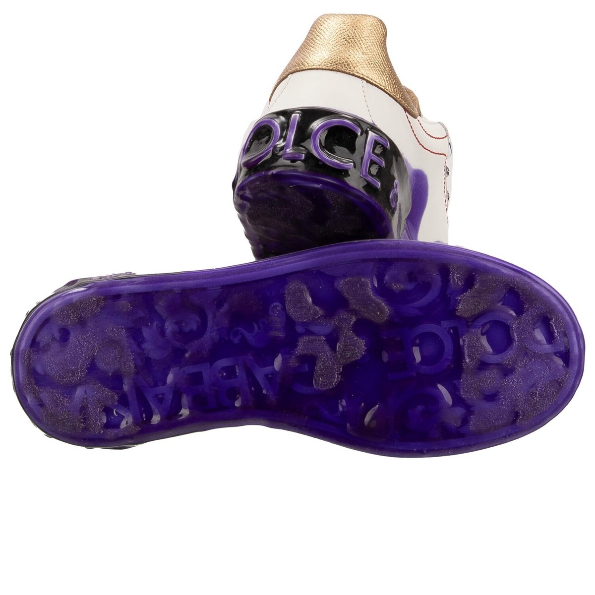 DOLCE & GABBANA オルオハ フリント サテン ショツ 【関税込】 Dolce & Gabbana Dg Logo Scarpe Sneaker Fino Bianco Viola Oro