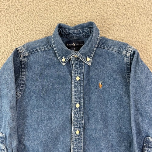Ralph Lauren Shirt Boys 6 Chambray Denim Long Sleeve Button Down Big Pony Logo - Picture 3 of 11