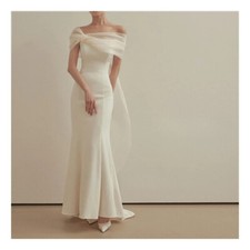 Shoulder Ivory Mermaid Wedding Dresses Satin Short Sleeves Customized Pretty