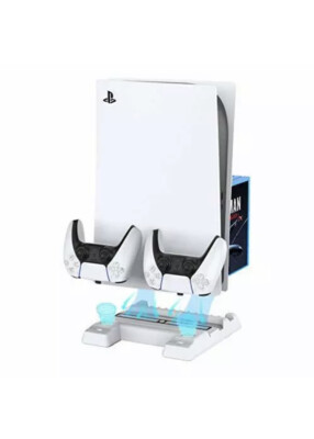BEJOY Multifunctional Vertical Stand with Dual Cooling Fans for PS5 White 