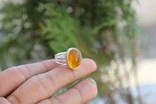 Natural Oval Amber Gemstone Ring 925 Sterling Silver Boho Ring Three Band Ring