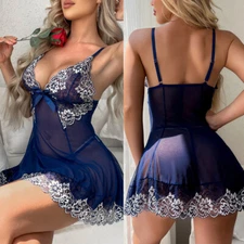 Babydoll Lingerie+Underwear Sexy Women's Nightwear Dress Lace Sleepwear G-string