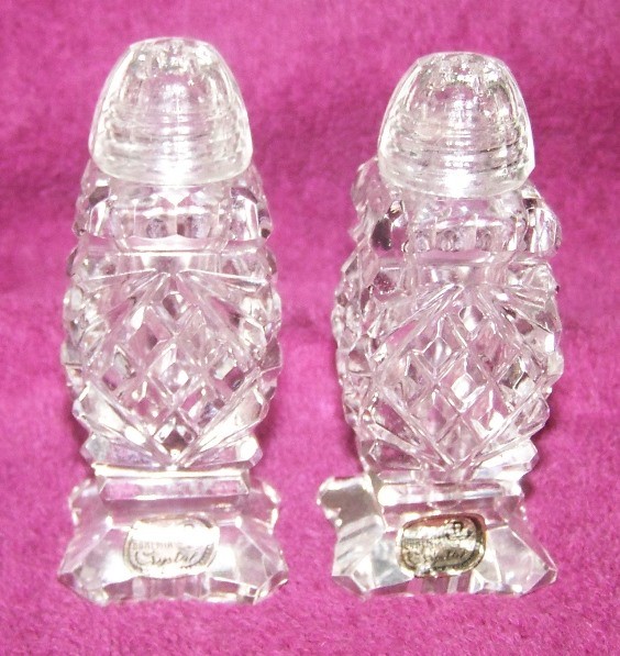 BOHEMIA CUT CRYSTAL BASED SALT & PEPPER SHAKER ETCHED DIAMONDS CZECH