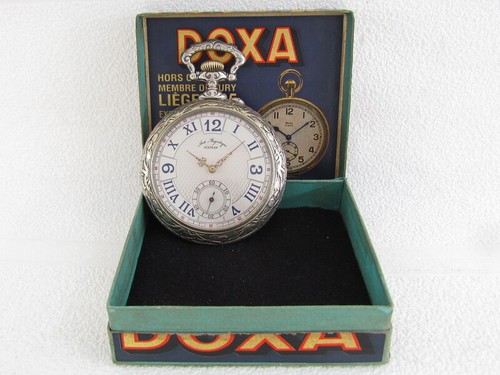 Doxa Antique 1910-1919 Swiss Amazing Art Deco Carpet Huge Men Pocket Watch + Box