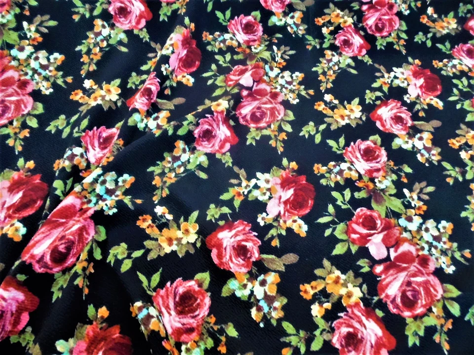 PAYLESS FABRIC Fabric Printed Liverpool Textured 4 way Stretch Mauve Orange Fall Floral H401