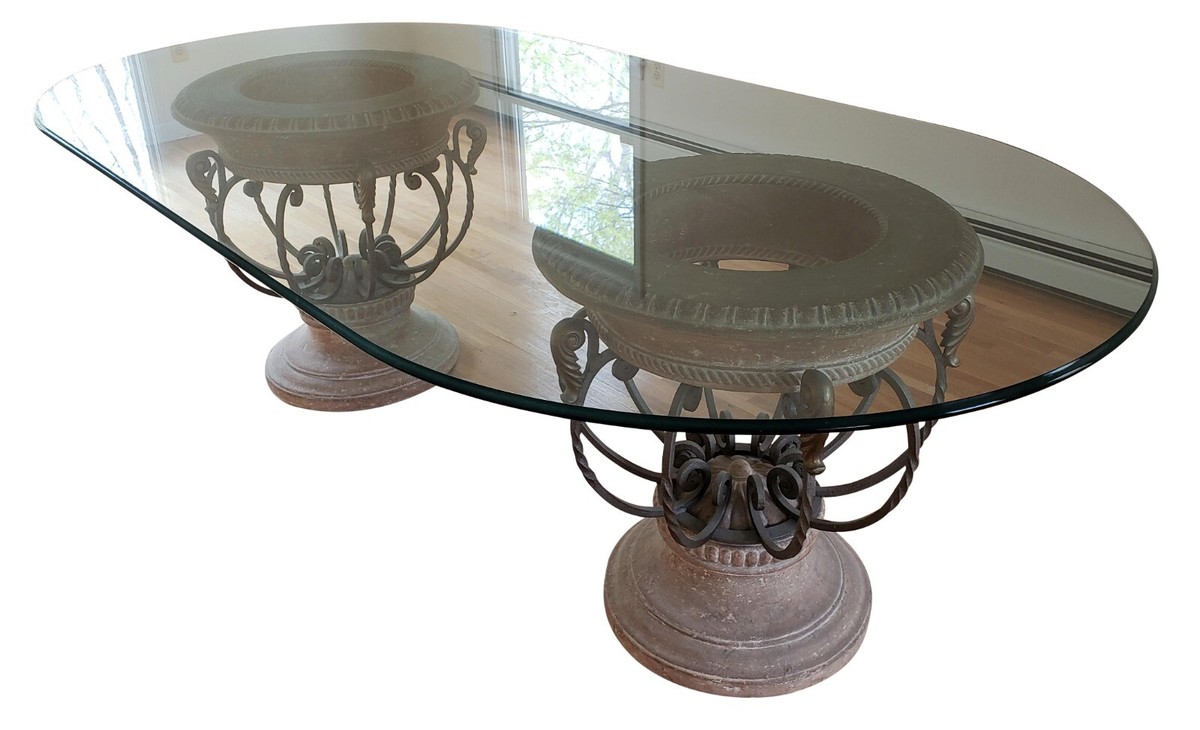 Drexel Heritage Corbel oval glass dining room table. Transitional