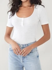 Vince Women's Short Sleeve Scoop Neck Henley Top Semi-Sheer Size XXL Optic White