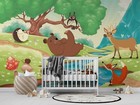 3D Cartoon Forest Animal Wallpaper Wall Mural Removable Self-adhesive 1648