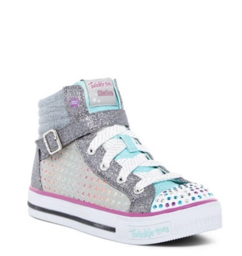 Girls' Skechers Twinkle Toes Shuffles Star Steps High Top Sneakers  Gray/Multi