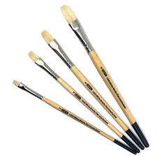 AS-123 White Hog Bristle Flats Brush Set 4 pcs