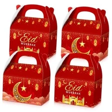  24 Pack Ramadan Treat Boxes Eid Mubarak Gift Boxes Mosque Star Moon Red