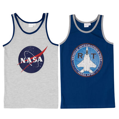 NASA Unterhemd für Jungen Kinder Tank Top Hemdchen Blau/Grau (2er Pack)