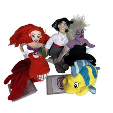 Disney Store The Little Mermaid Beanbag Plush Lot Ursula Prince Ariel Flounder
