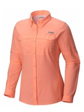 NWT - COLUMBIA Women's LO DRAG Tiki Pink (Neon Orange) LONG-SLEEVE SHIRT Size: M