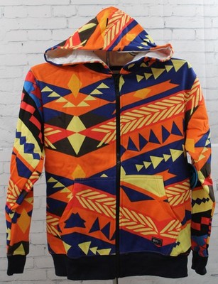 Neff Brative Zip-Up Hoodie, Boy's Youth Medium, Patterned Orange New