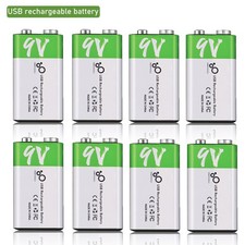 2-8PCS 9V Li-ion Battery 650mAh USB Rechargeable Battery 650mWh Type-C Cable