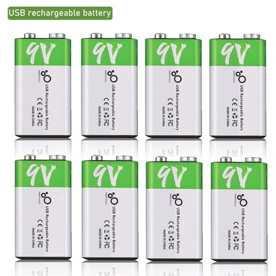 2-8PCS 9V Li-ion Battery 650mAh USB Rechargeable Battery 650mWh Type-C Cable