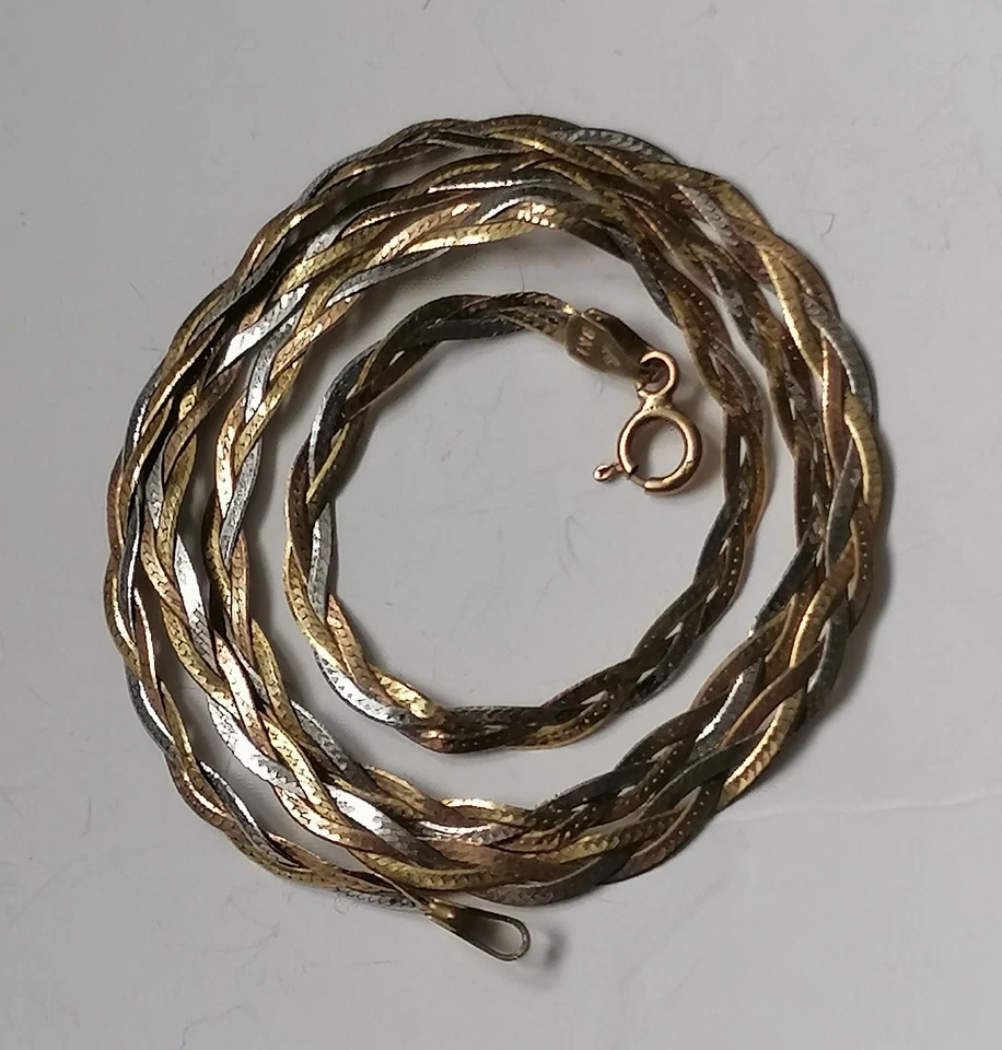 Collar Tricolor Oro 9ct 375 9k Trenzado Tejido Reino Unido Sello 16"" 3mm 2.89g  Foto 2 de 4