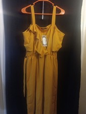 Boohoo Dress NWT Size 14 Mustard Yellow Plunge Ruffle Contrast Belt Midi