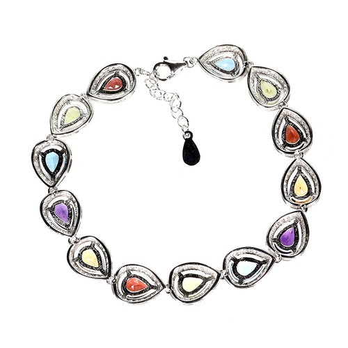 925 Sterling Silver Bracelet Pear Citrine Amethyst Topaz Gemstone Jewelry 7 Inch - Picture 3 of 13