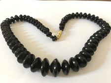 Antique Victorian real Whitby jet graduated beads necklace. 17 1/2" Restrung