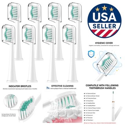 8 Pack Electric Toothbrush Heads for Philips Sonicare - Soft Dupont Bristles