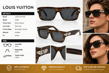 Louis Vuitton Z3526 Rectangle Sunglasses Brown Havana Gray Lens 51-20-145MM NEW