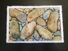 Original Watercolor Painting River Rocks 11.5x8 Blue Earthtone Colors Signed 