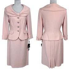 NEW Tahari ASL Bow Blazer Skirt Suit Size 6 4 Pleated Pastel Pink Icon 2 Pc Set