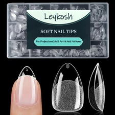 Short Almond Nail Tips, 15 Sizes 240 PCS Clear Acrylic Soft Fake Nails Gel Nail 