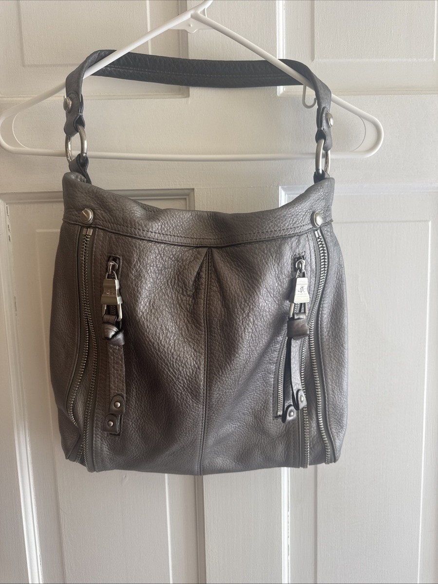 B. Makowsky Silver Pebbled Leather Shoulder Bag