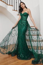 STRAPLESS LACE FITTED GOWN WITH OVER SKIRT CDCB095