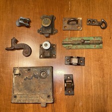 Lot Of Antique Metal Lock Mechanisms For Doors, Cabinets, Windows, Etc.